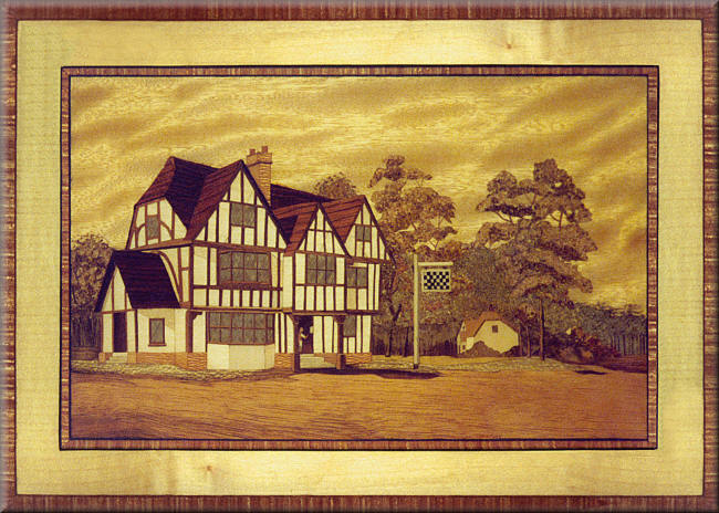 Marquetry Picture: The Chequers. By Horrie Pedder